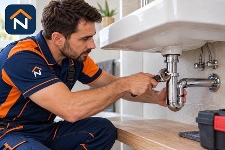 Illustration : réparation d’un siphon de lavabo pour la page de Paris 19e arrondissement